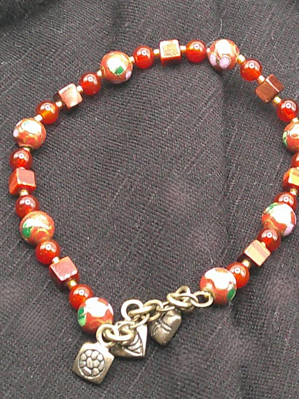 Carnelian Beaded Stretch Bracelet with Charms